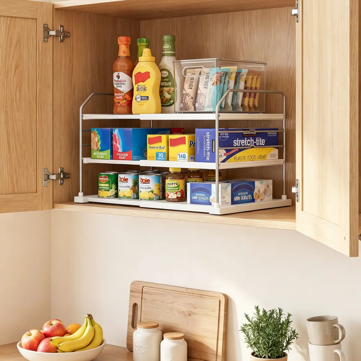 EVERIE 3-Tier Expandable Carbon Steel Shelf, No-Tools Easy-Assemble Home Organizer Rack for Kitchen Pantry & Bathroom & Living Use, Custom Shelf Spacing for Easy Reach, Holds Heavy Items & Fits Foil & Wraps, Three Layers