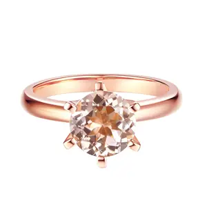 14k Rose Gold Solitaire Ring 1.2 Ct Peach Morganite 6 Claws