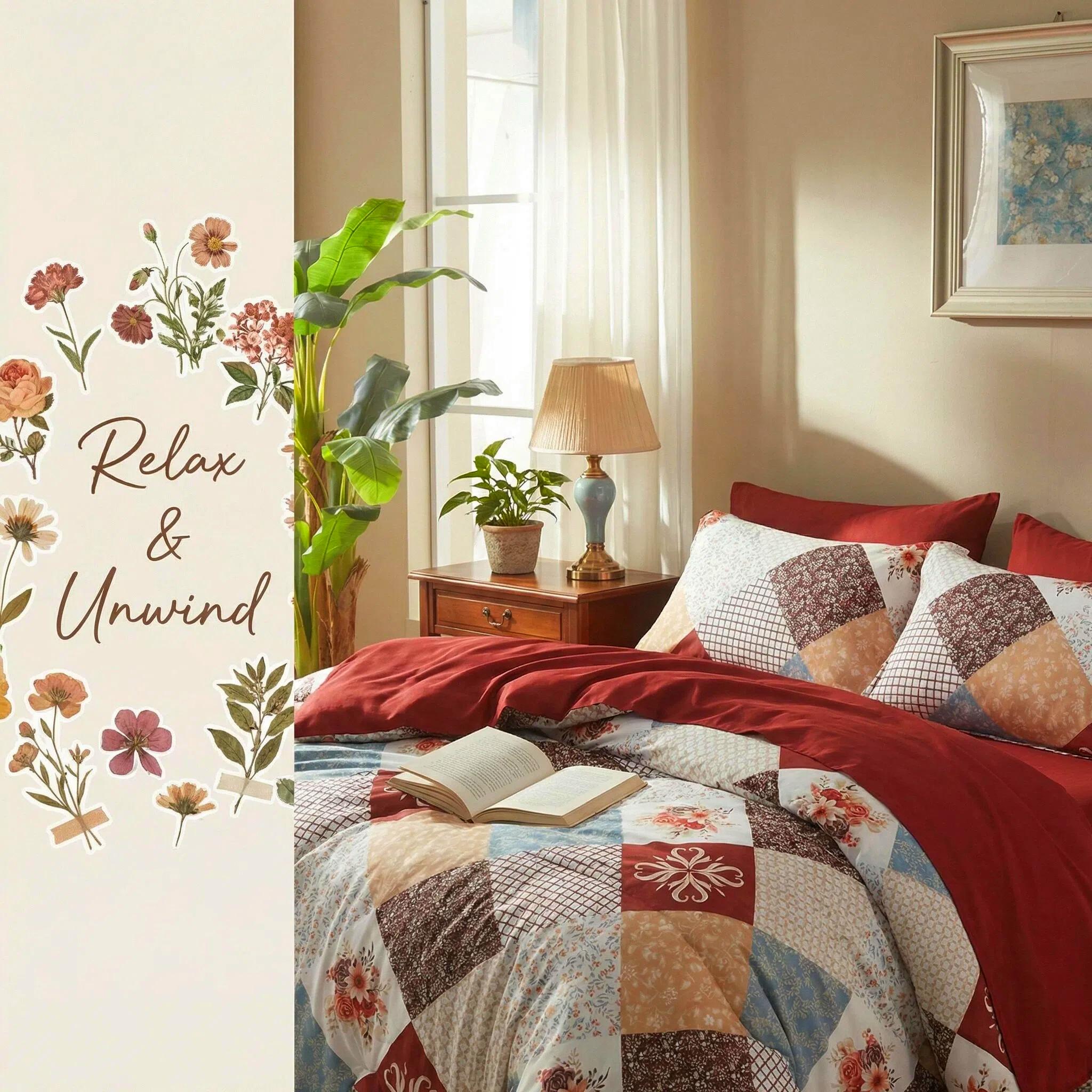 Cosybay 7 Pieces Queen Comforter Set, Reversible Bed in a Bag Queen Size, All Season Luxury Bedding Set with Comforter, Flat Sheet, Fitted Sheet, Pillowcases & Shams, Red Brown Bohemian Quilt Set  Tufted Boho Luxury Bedding Sets with Comforter ﻿