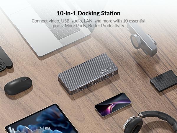 AV Access iDock M10 KVM Switch Docking Station for MacBook & Desktop PC, Dual 4K HDMI Displays, 10-in-1, 100W Power Delivery, EDID Emulation