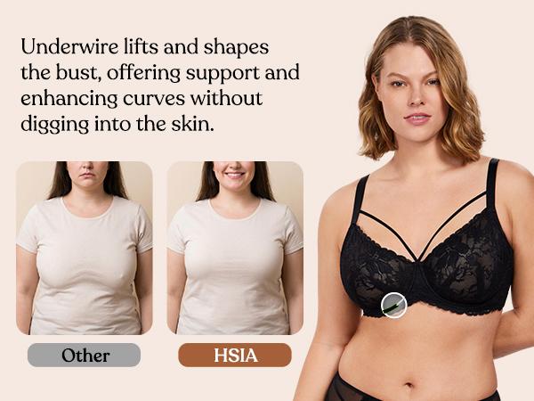 HSIA Pretty In Petals Plus Size Elegant Sheer Mesh Lace Unlined Full Coverage Strappy Underwire Non-Padded Bra with Minimizer Support  Wide Adjustable Straps for Women's Everyday Lingerie SpringStatements