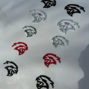 2PCs SRT Hellcat Hollow Emblem Decal Sticker Fender Side Challenger Metal Black Chrome Red Self-adhesive