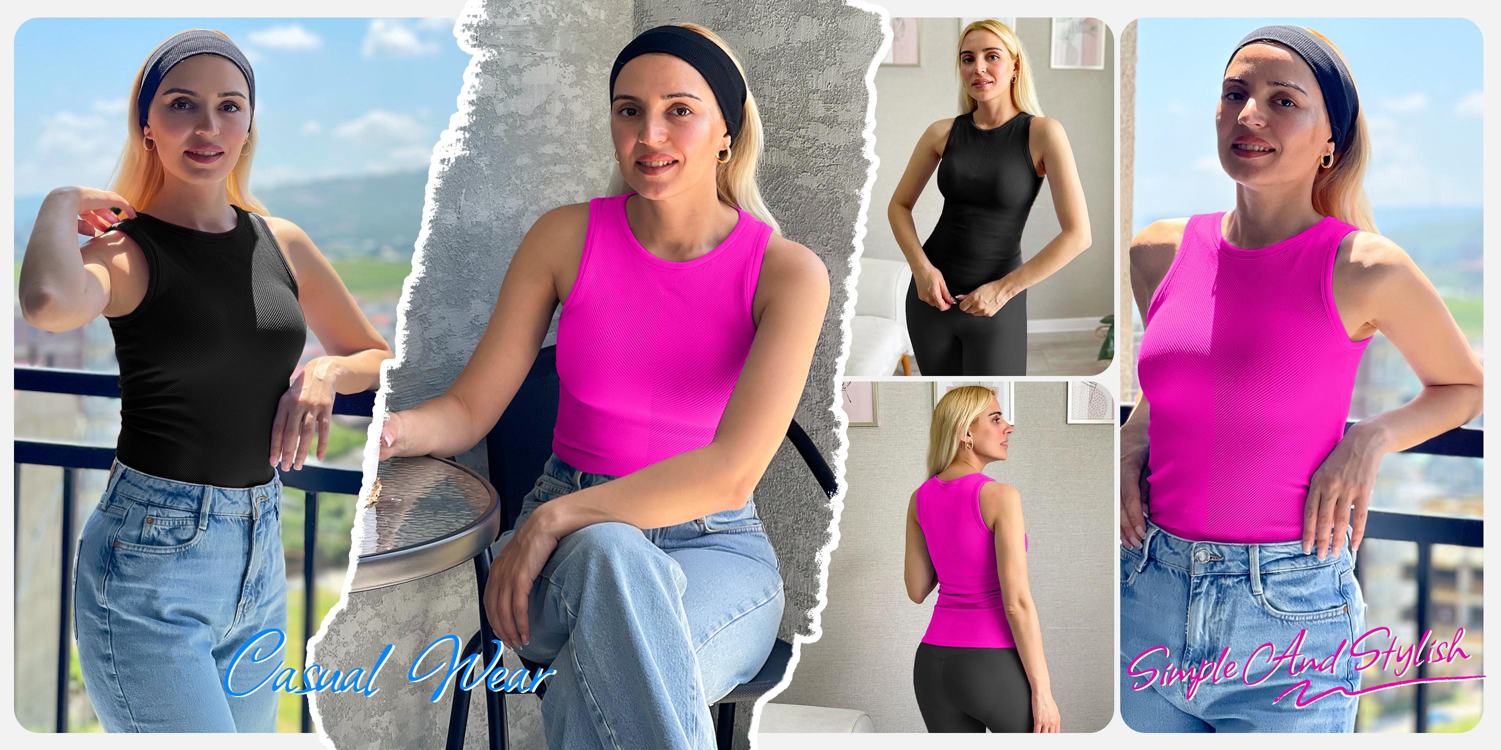ATTRACO Women's Seamless High Neck Workout Tank Top with Built-in Bra & Removable Padding for Yoga & Gym Training