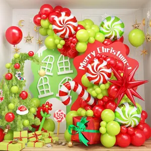 Christmas Balloon Garland Arch Kit 130pcs with Red, Green, and Candy Cane Foil Balloons