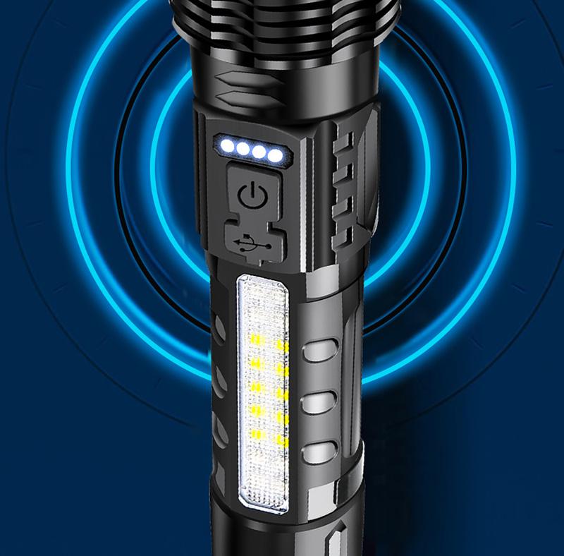 High Strong Power Led Flashlights Tactical Emergency Spotlights Telescopic Zoom Built-in Battery USB Rechargeable Camping Torch