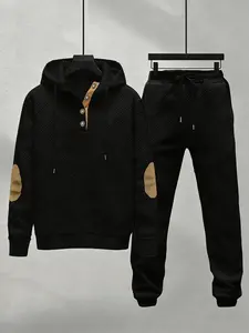 Sports Set | Street Style Trendy Sports and Leisure Clothing, Men's Adult Fashion Sports Clothing, Solid Color Leisure Clothing, Loose fit, Hooded Neck, Micro Elastic Fabric, Texture Pattern