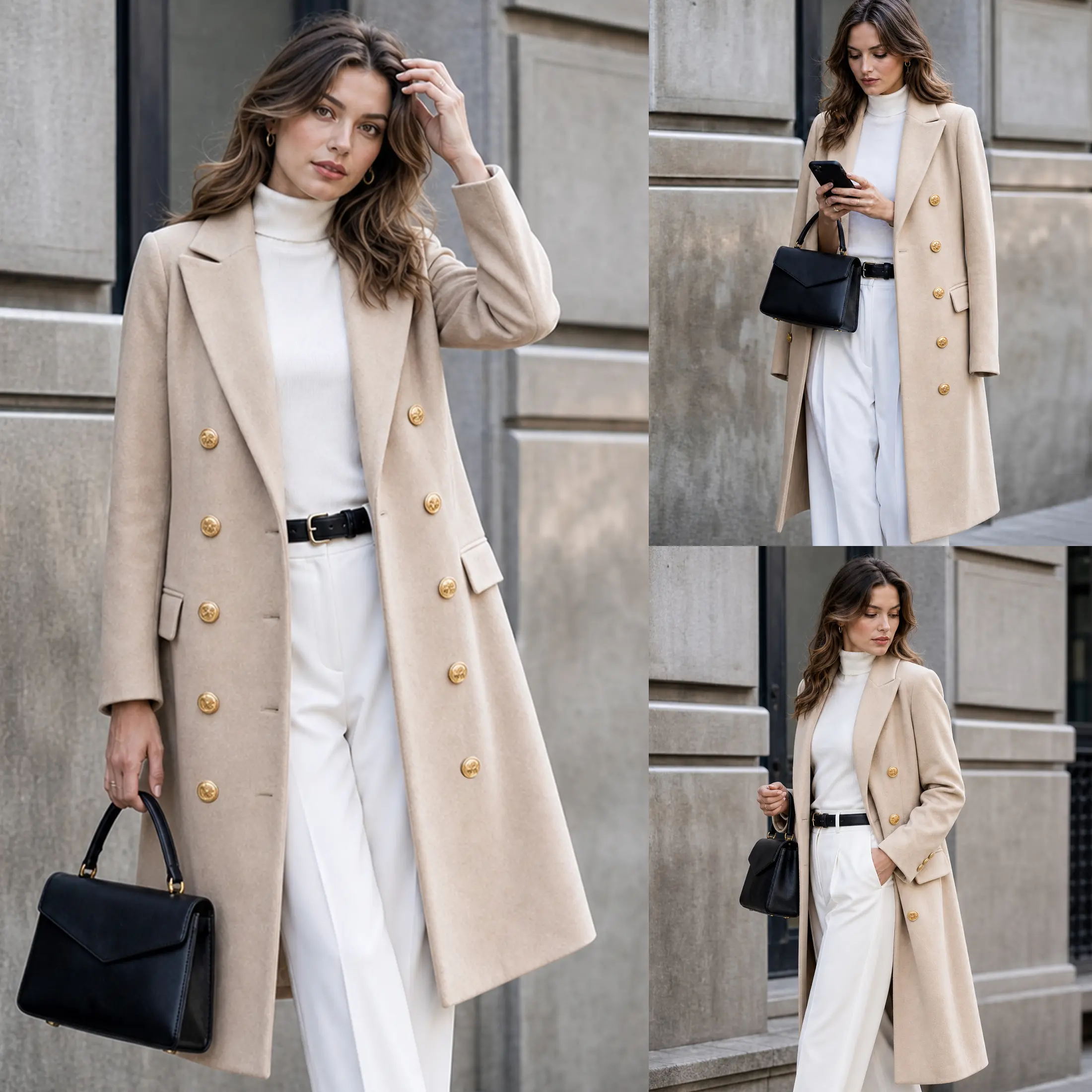 Bienmorn Women's Fall Winter Fitted Wool Blend Peacoat - Double Breasted, Midi Length, Warm, Elegant, Basic Jackets, Soft Casual Chic Outerwear
