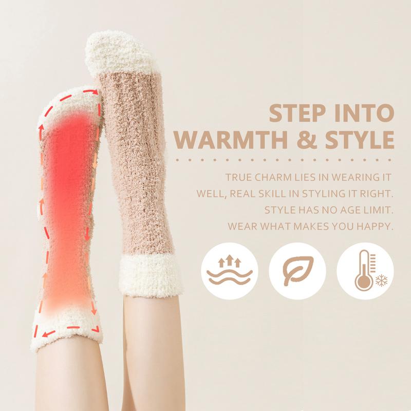 KatchMe Women's Minimalist Color-Matching Smooth Fluffy Coral Fleece Mid-Calf Socks, Cozy Thick Fuzzy Socks for Winter, Versatile Stretch Hosiery