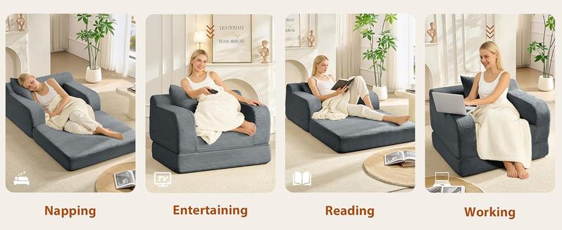 Corduroy Futon Sofa Bed Couch, Single Comfy Boneless Chaise Lounge with Backrest, Armrests and Pillow, Small Sofa Couch for Living Room Bedroom, 40" W Corduroy Futon Sofa Bed Couch, Single Comfy Boneless Chaise Lounge with Backrest, Armrests and Pillow, Small Sofa Couch for Living Room Bedroom, 40" W