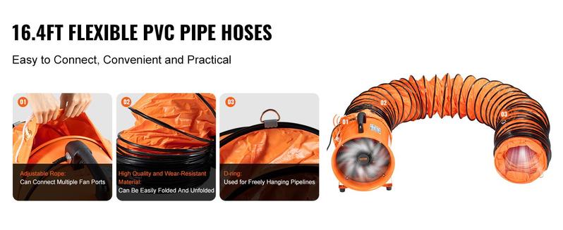 VEVOR Portable Ventilator, TikTokShopBlackFriday, 12 inch Heavy Duty Cylinder Fan with 16.4ft Duct Hose, 585W Strong Shop Exhaust Blower 3198CFM, Industrial Blower for Sucking Dust, Smoke, Smoke Home/Workplace，Low Noise