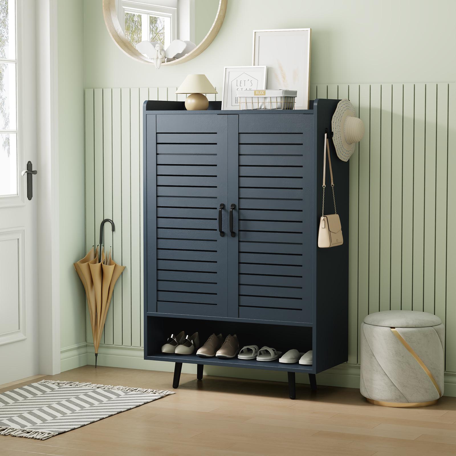 【HolidayHaul】Shoe Cabinet with Doors, 6-Tier Shoe Storage Cabinet with Adjustable Shelves, Wooden 50'' Tall Shoes Rack Organizer Cabinet for Entryway, Front Door, Hallway Closet, Living Room - Blue