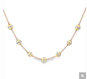 Sterling Silver Single Pave Diamond Necklace (Silver Diamond White Enamel Rose Steel Necklace