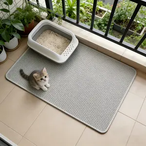 Cat litter mat, durable double-layer honeycomb design with urine-proof and waterproof material, double-layer filtering, washable. odor