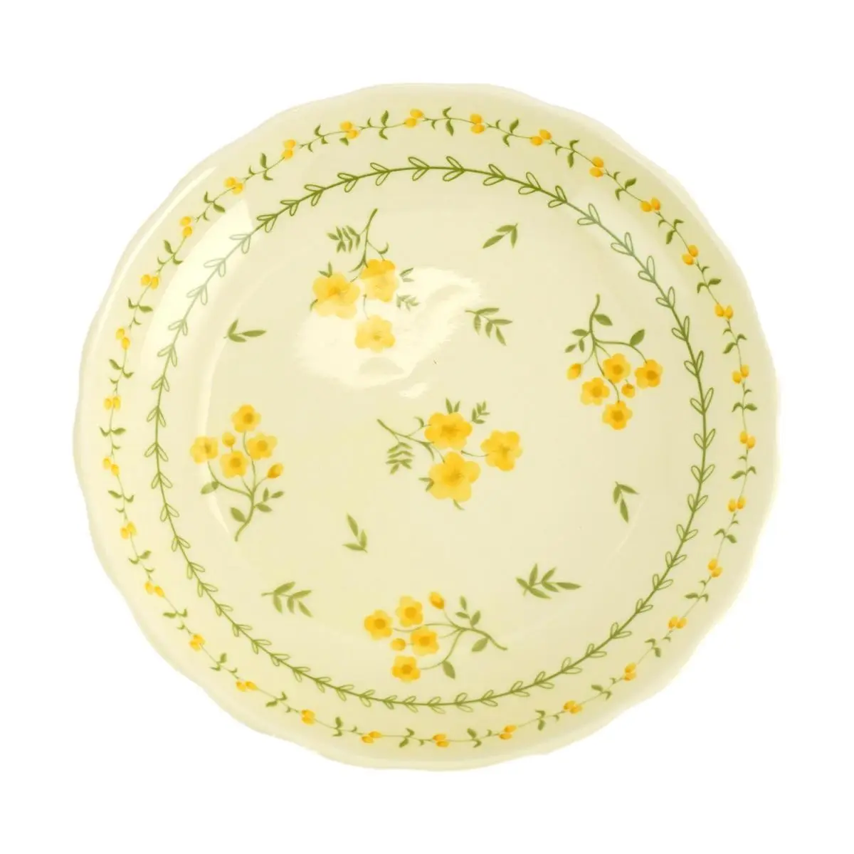 Golden Lion 7-Inch Japanese Style Ceramic Plate, Pastoral Spring Floral Design, Yellow Glaze Lotus Dish, 17.7x17.7x3.8cm