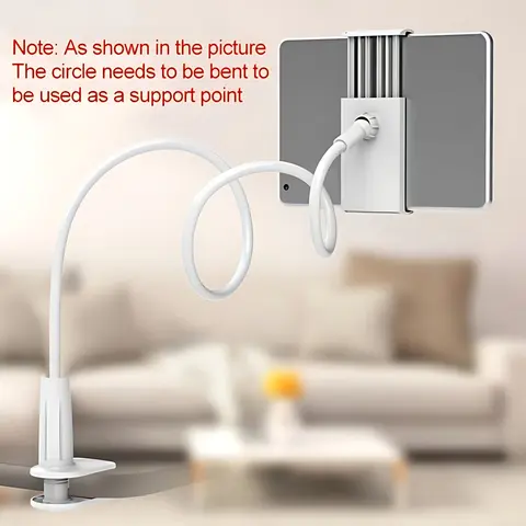 360° Rotatable Cellphone Mobile Smartphone Mount Stand - Sturdy Anti-Shake Long Arm ABS Plastic Clamp, Desk-Side Adjust Casual Hands-Free Tool for Headboard/Desk, Compatible with iPhone, iPad, Kindle, Neck Pain Relief