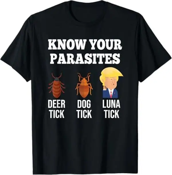 Men's Casual Short-Sleeve Cotton T-Shirt - Dark Humor Anti-Trump Know Your Parasites Sarcastic Apparel, Tick-Resist Graphic Print Menswear Top, Tshirt, Round Neck, Dark Humor Tee, Cotton Fabric, Streetwear, All Seasons