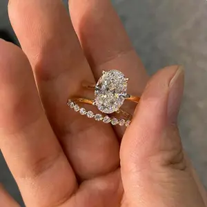 Oval-cut Engagement Ring Set 5A Grade Cubic Zirconia Bridal Jewelry, Warm Yellow Tone, Mother's Day Gift for Travel Proposals Birthdays Anniversaries Solitaire Ring