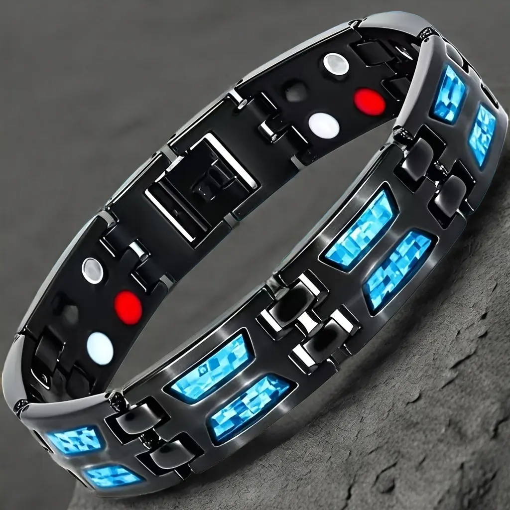 Magnetic Healing Bracelet for Men - Adjustable Sports Style with Blue Carbon Fiber & 4 Natural Elements, Fitness Accessory, Sleek Design, Durable Construction