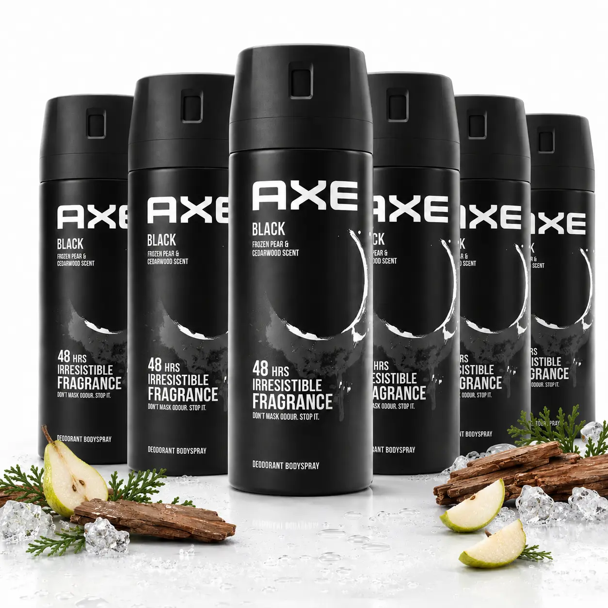AXE Black Deodorant Body Spray for Men, 48-Hour Long-Lasting Scent, Frozen Pear & Cedarwood, Daily Use Toiletry, 5 oz Multipack, Apply Daily