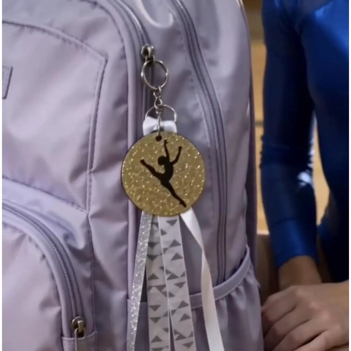 Athlete Bag Tag with Gold Glitter Design and Ribbon for Sports Gear