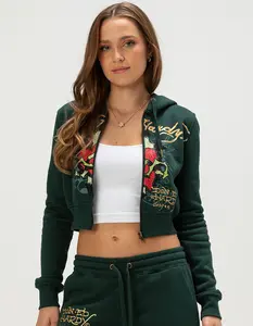 ED HARDY Sacred Heart Womens Zip-Up Rhinestone Hoodie