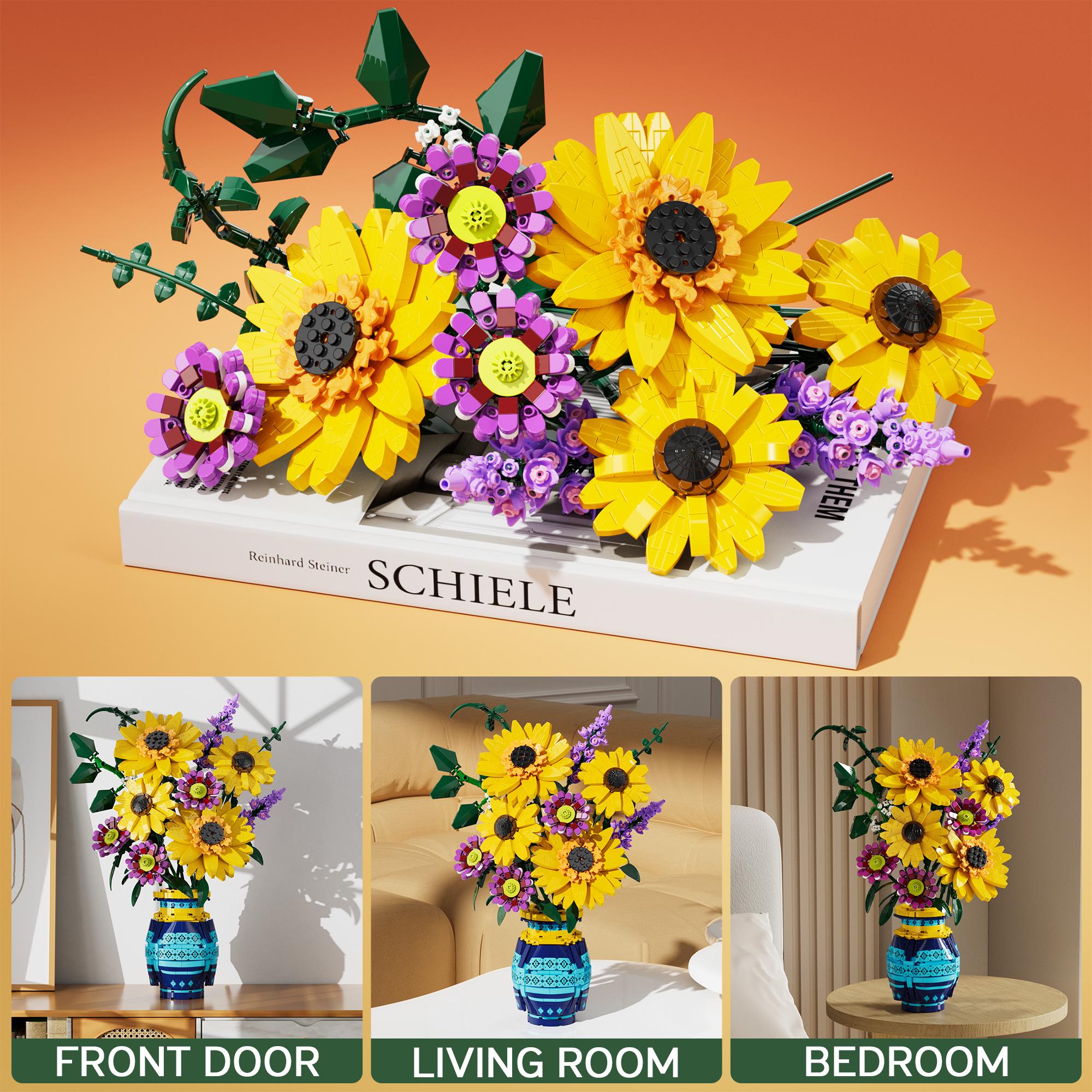 MAYICIVO 1769PCS Sunflower Bouquet Building Blocks with Vase, Creative Flower Set for Women & Men,Christmas, Anniversary, Birthday, or Home Decor Gift