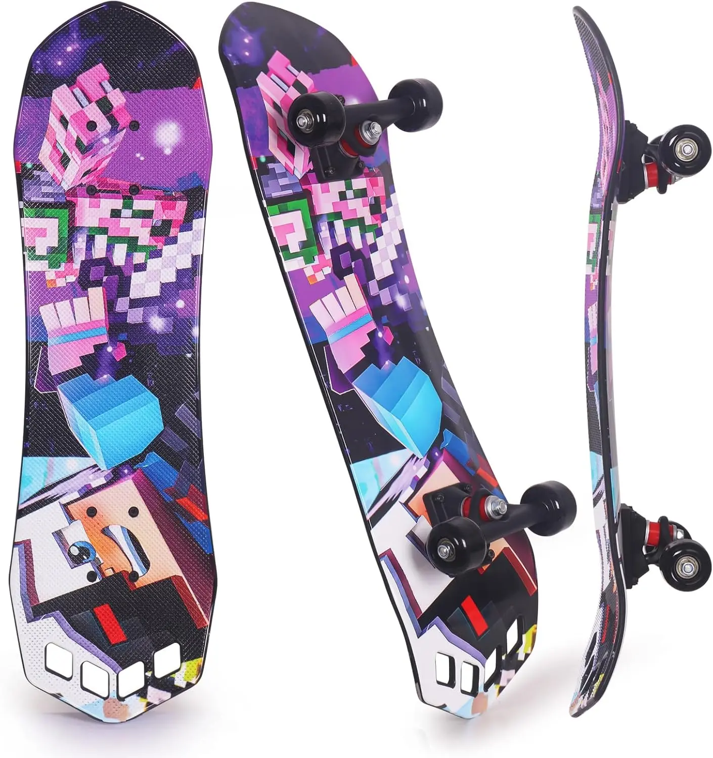 27-Inch Complete Plastic-Deck Board with ABEC-7 Bearings, Ideal for Kids, Teens, Beginners for Outdoor Sports & Skateboarding Activities, Skateboard