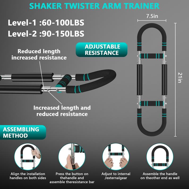 X-COOL Arm Trainer for Men - Full Upper Body Fitness Equipment with High Strength Metal Spring & Anti-Slip Foam Handles - Portable & Detachable Home Gym Workout Bar for Chest, Arms, Biceps, Abs, Shoulders, and Back Exercises