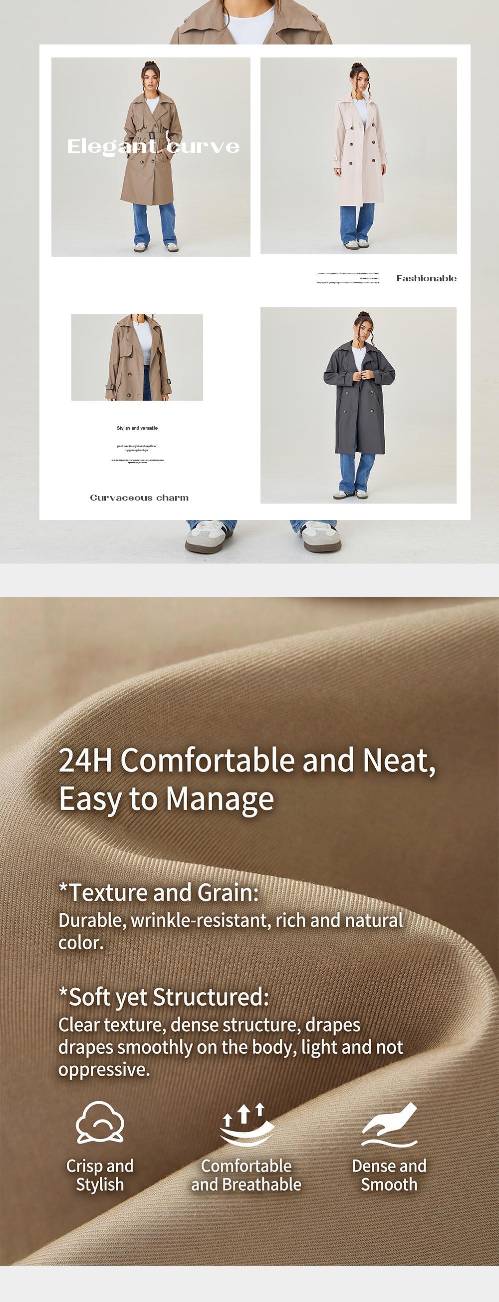 KatchMe Women's Versatile Solid Color Notch Lapel Double Breasted Detachable Belt Trench Coat, Fall & Winter Wrap Tie Waist Outerwear Jacket, Mid-Length Trench Coat(2)