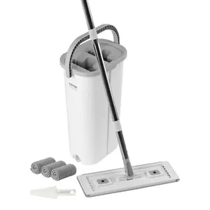VEVOR Mop and Bucket with Wringer Set,  , Wet & Dry Use, Flat Mop and Bucket System with 3 Washable Microfiber Pads, Flat Mop with Stainless Steel Handle, Mop Bucket Set for Hardwood Tile Vinyl