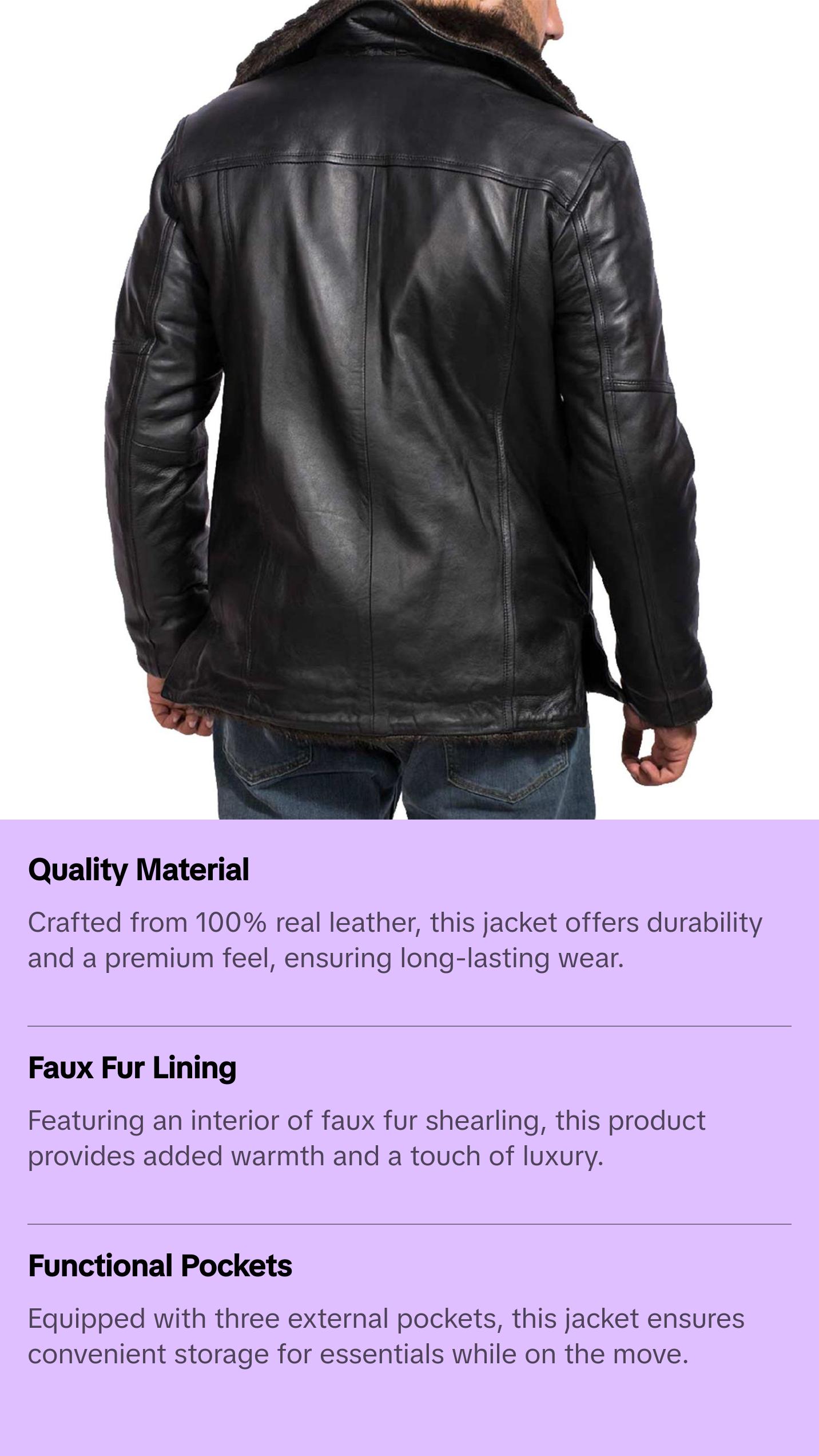 MotorCycleJackets Men's Black Fur Collar Bomber Leather Jacket
