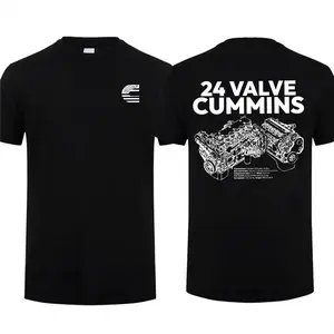 24 Valve Cummin Engine T-Shirt, Men's Cotton Short Sleeve Car Graphic Tee Casual Menswear Car Lover