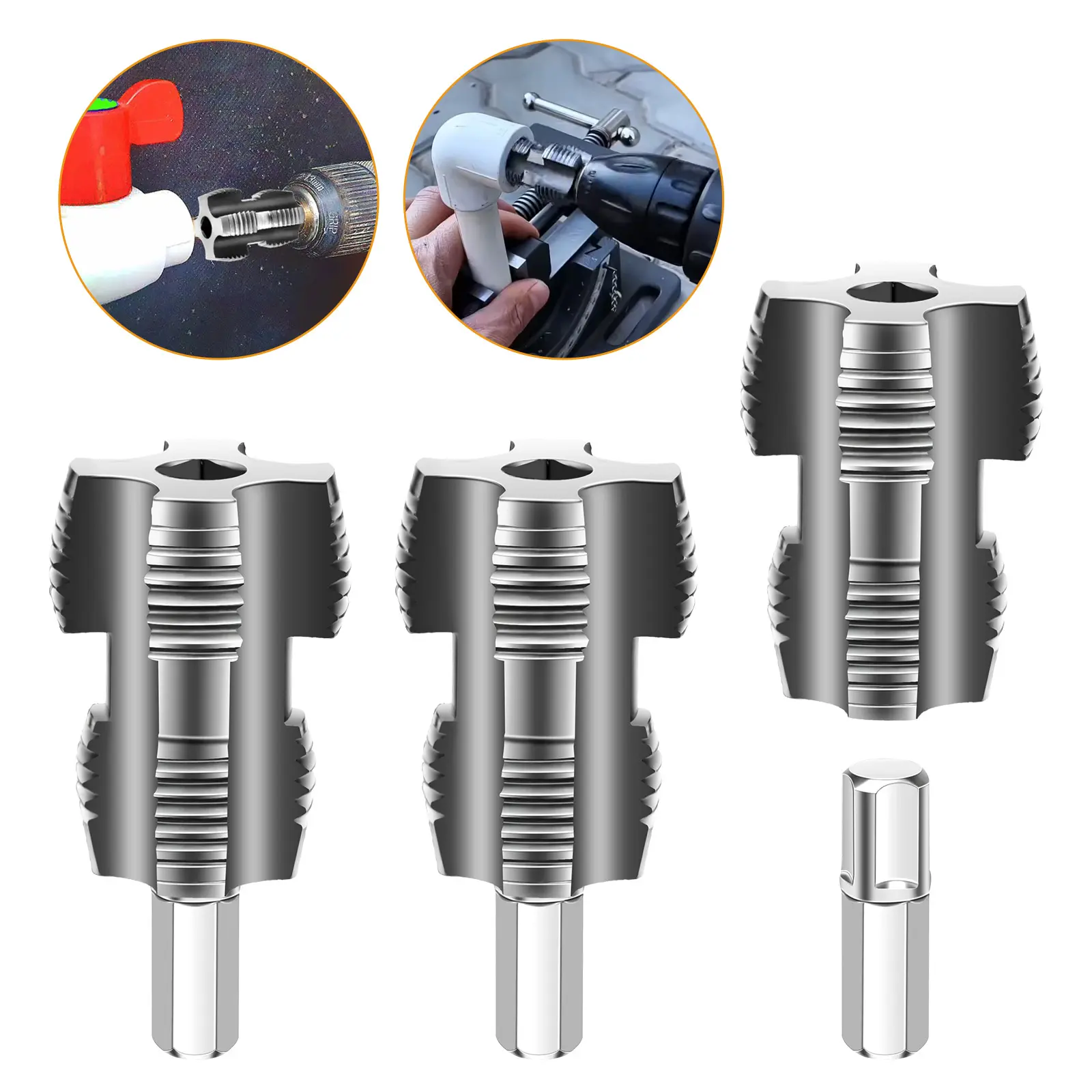 3Pcs 4/6 Point Water Pipe Threader Kit - 1/2" 3/4" 1"Internal Pipe Threading Tool,For Electric Drills,part for Home Renovation DIY Projects,Upgrade external pipe thread