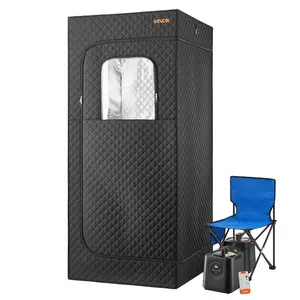 【FathersDayGift】VEVOR Upgraded Portable Steam Sauna for Home,  1 Person Full Body Home Spa Tent with Steamer & 1 Foldable Chairs & Remote & Essential Oil Box,Heavy-Duty Stainless Steel Frame Sauna Box, (Black)
