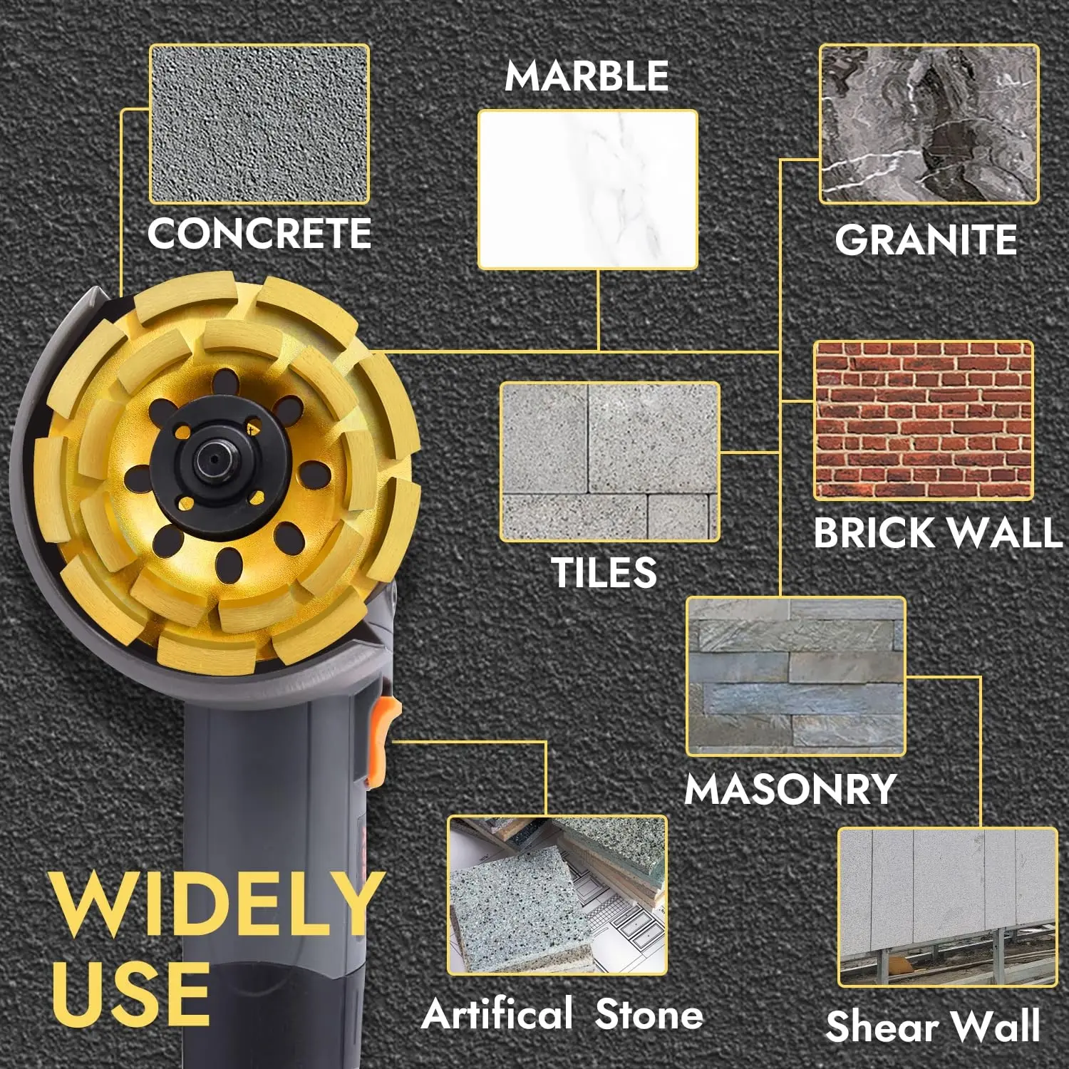 Concrete Grinding Wheel Set for Angle Grinder Tool, Heavy Duty Brick Stone Diamond Cup Wheels, Polishing and Cleaning Surfaces, Cement Marble Rock Gritstone