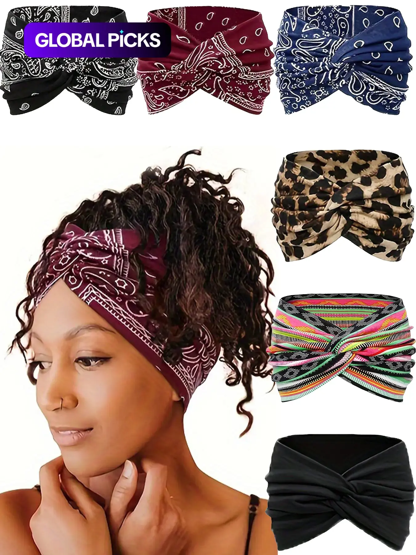 Stylish crossover bohemian hair bands with leopard prints, elastic, Stretchy Headbands, comfortable, non-pinching, anti-slip wide-band, zigzag boho headbands women fashion headbands Hairbands