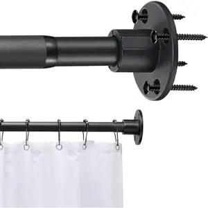 Black Shower Rod 30in-92in,Permanent Screw in Wall Mounted Shower Curtain Rod Closet Rod, Adjustable Heavy Duty Shower Rods for Bathroom, Adjustable Closet Poles for Hanging Clothes