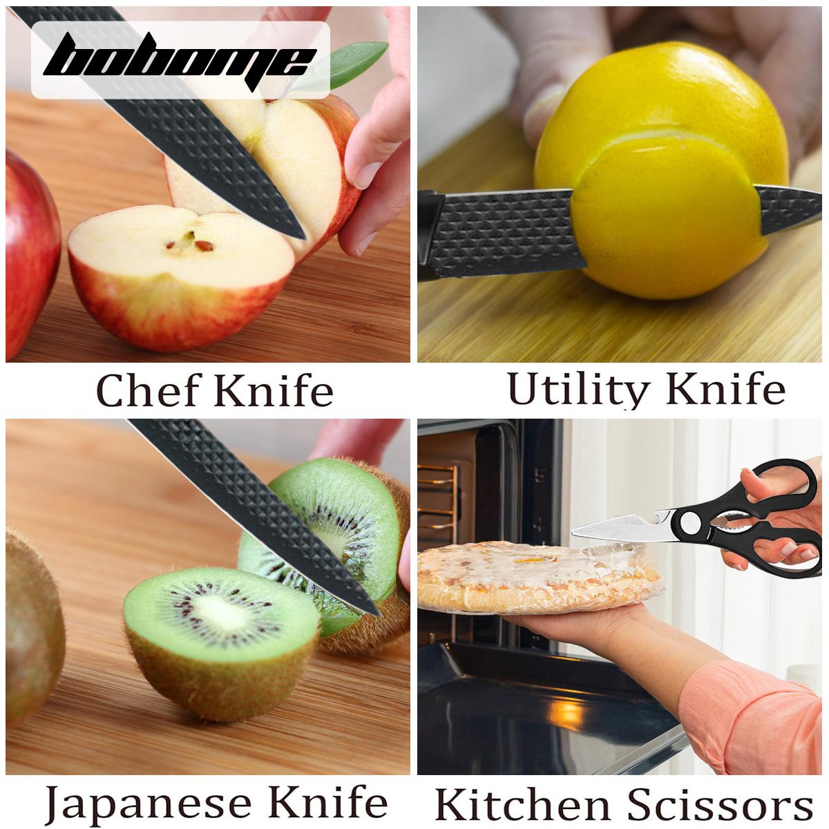 Knife Set,  6-Piece Kitchen Knife Set for Chef, Sharp Knife Set with Universal Knife Block, Anti-Rust Kitchen Knife Block Set, Stainless Steel Cutting and Ergonomic Wood Handle