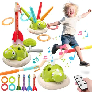 SCARMAT 3-in-1 Indoor/Outdoor Play Set for Kids—Dinosaur-Themed Ring Toss Game, Musical Bouncer, and Foot-Operated Launcher—Suitable for ages 4-8, easy assembly, includes remote control.