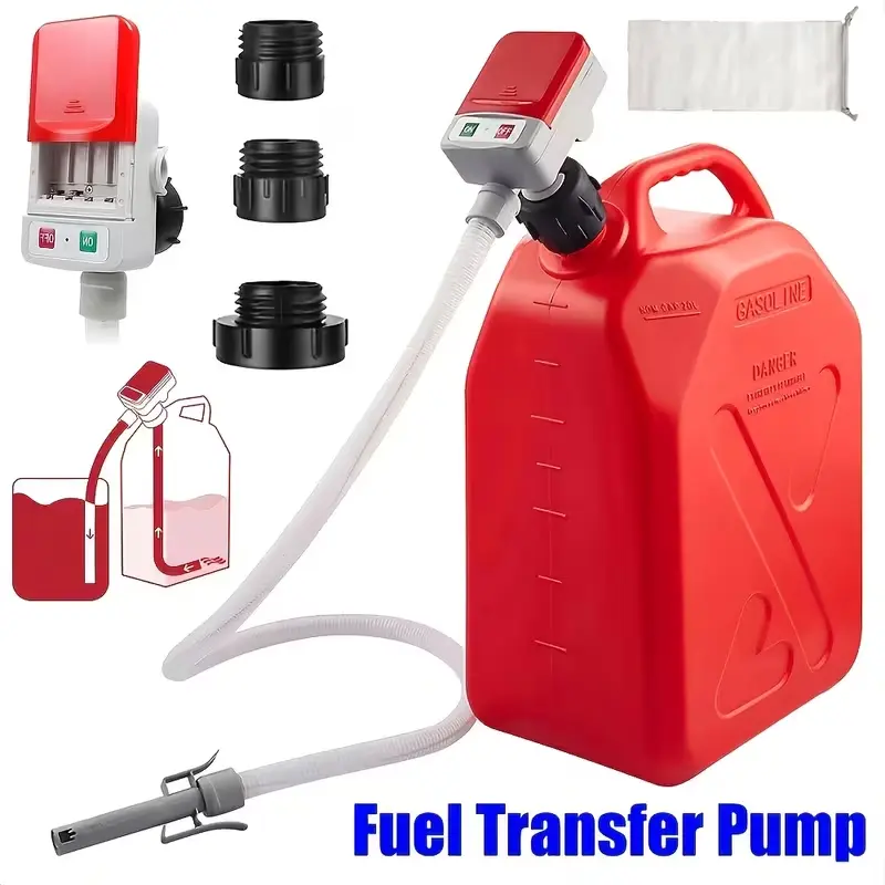 Automatic Fuel Transfer Pump - 51-in Extra-Long Hose, 3.2 Gal/Min Flow, Battery/USB Powered, 3 Adapters, Portable for Oil, Diesel, Gasoline (Automatic Stop Function) bilge sump gas assist tool water oil diesel traction rope high pressure