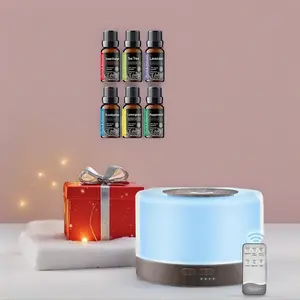 【6 Oils Included】500ml Ultrasonic Essential Oil Diffuser - Remote Control Wood Humidifier with 7 LED Mood Lights air  purifier essential oil aroma diffuser d is ff user aroma diffuser humidifier aromatherapy oil Color-Changing Humidifier and Diffuser