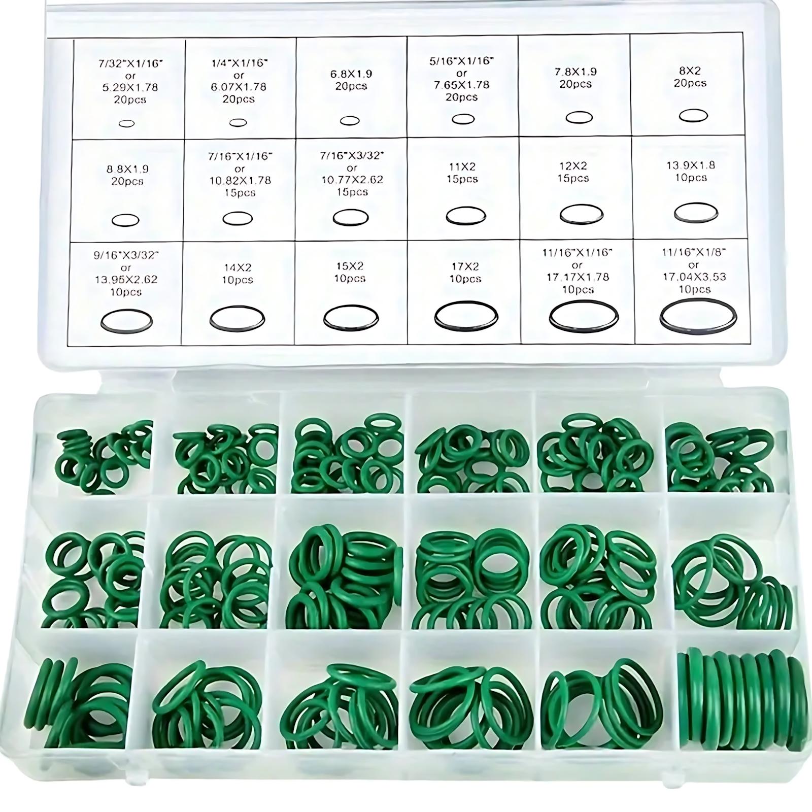 270 Pieces Green AC O-Ring Kit 18-Sizes O Ring Assortment Set, Rubber Air Conditioning O Rings Seal Gasket Washer for Plumbing/Automotive/Machinery, HVAC Repair Tools, Automotive AC Seal Kit, Universal O Ring Set