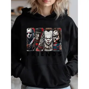 Spooky Halloween Gift Featuring Classic Horror Movie Characters Cozy Pullover Hoodie For Casual Wear And Sports