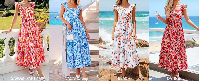ZESICA Women's Summer Boho Floral Midi Dress 2026 Casual Ruffle Cap Sleeve Beach Wedding Guest Flowy Tiered Long Dresses