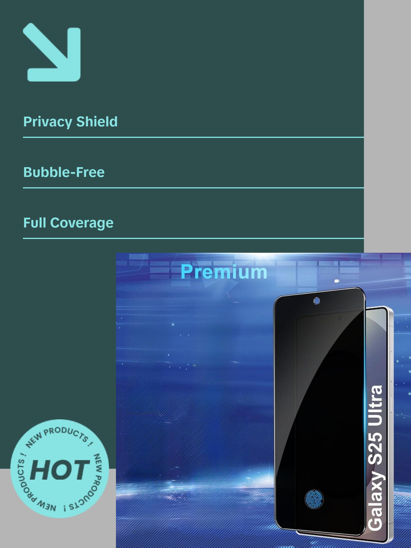 [2+2 Pack] Privacy Screen Protector Compatible with Galaxy S25 Ultra 5G - 2 Tempered Film + 2 Camera Lens Glass, High Clarity, Bubble Free, Anti-Spy Protection - Anti-Shatter Cases Protective