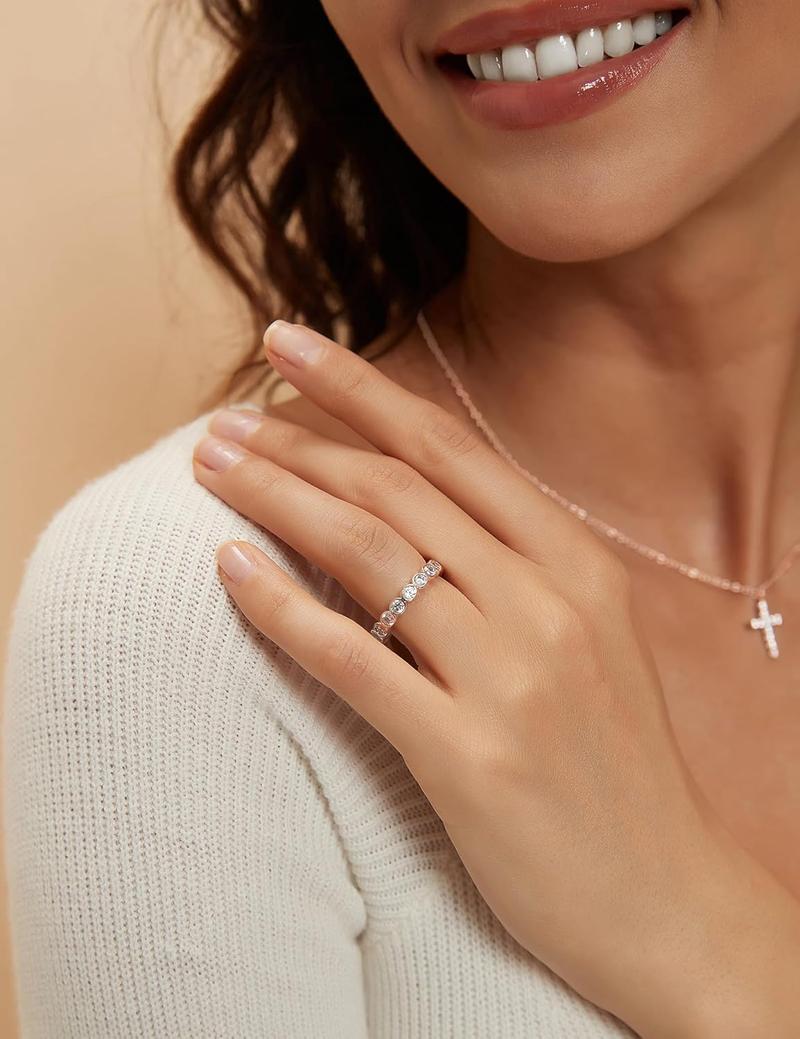 EAMTI 3.8mm 925 Sterling Silver Wedding Bands for Women Cubic Zirconia Full Eternity Stackable Engagement Promise Rings for Her