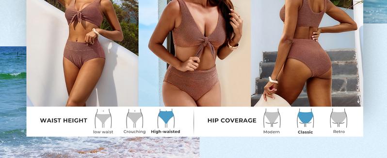 【S-2XL】Hanna Nikole Women's High Waisted Bikini Sets Two Piece Swimsuit with Tummy Control Textured Bathing Suits Tie Knot Swimwear for Beach Vacation