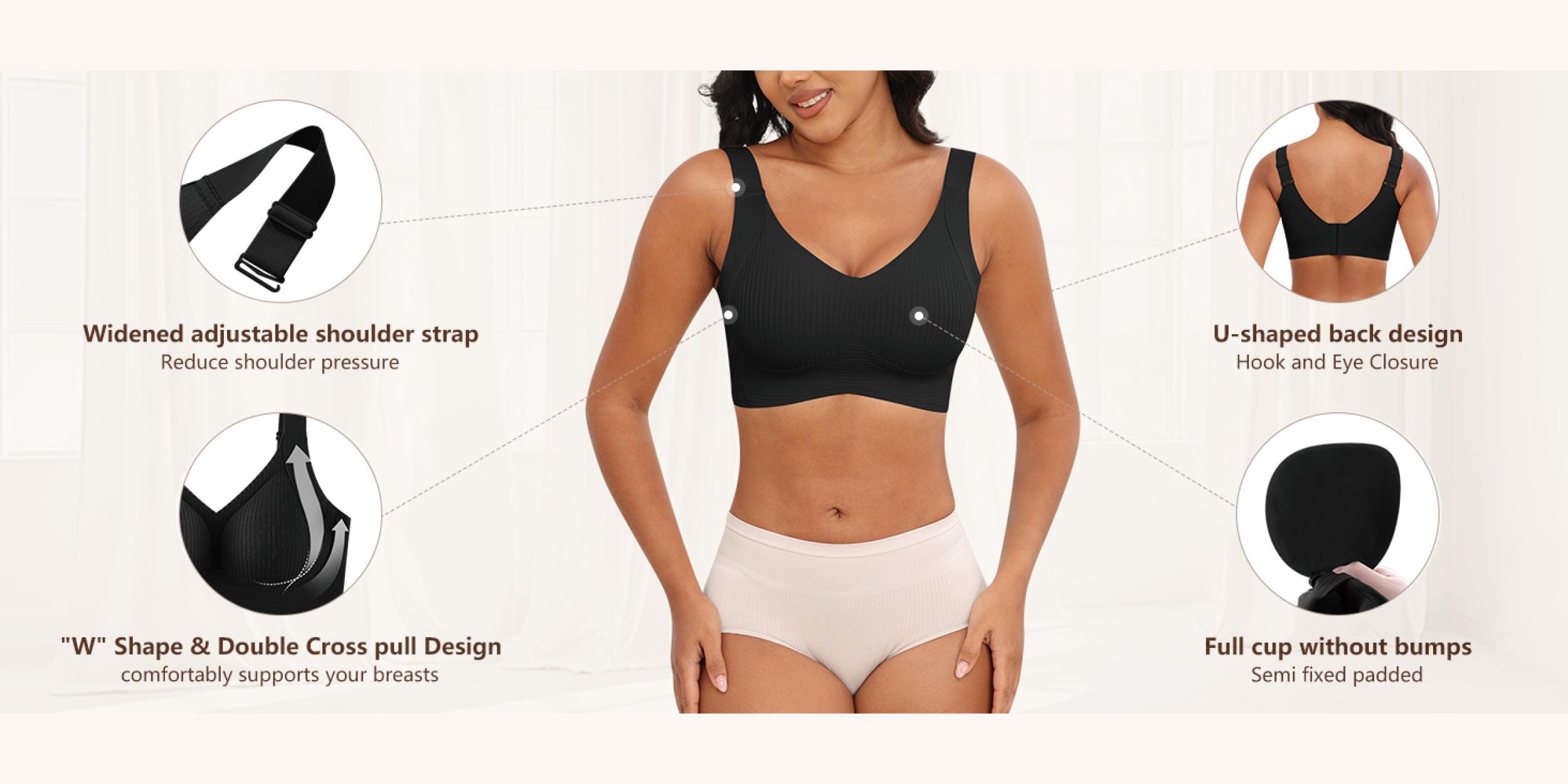 FZ 2/4PCS EssElegance Women's Solid Wireless Bra, Comfortable Breathable Push Up Bra, Softness Lightweight Lingerie for All Seasons SpringStatements