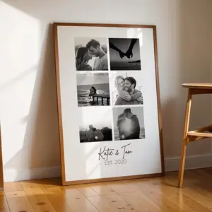 Custom Couple Photo Collage Print, Romantic Anniversary Wall Art with Names & Est. Date, Perfect Valentine’s Gift for Boyfriend, Girlfriend, Husband or Wife
