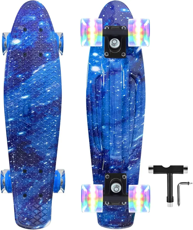 Nattork Skateboards 22 Inch Mini Cruiser Skateboard Complete Retro Skate Boards with Colorful Light Up Wheels for Kids Girls Boys Beginners Beginner's Maple Skateboard